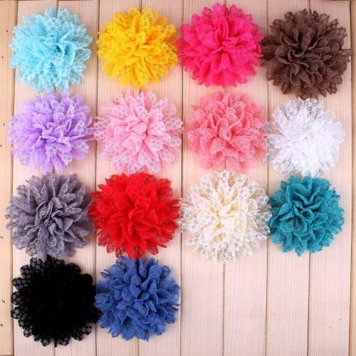 120pcs/lot 4" 14 Colors Hot Sale Solid Ballerina Lace Flower For Girl Hair Accessories Artificial Fabric Flowers For Headbands