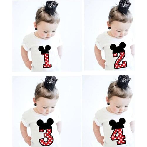 1 2 3 4 Year Baby Birthday T-shirt Tops Childrens Shirts Baby Child Infant Bowknot Short Sleeve Party Outfits Shirt Tee Clothes