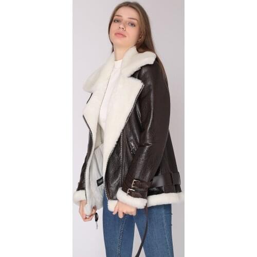 Genuine Leather Natural Sheep Shearling Fur Coat Double-faced Fur coat warm thick real wool fur liner Bomber Outwear LambFur2021