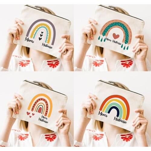 French Rainbow Print Women Makeup Bags Travel Cosmetic Case Toiletries Organizer Female Wash Storage Pouch Pencil Bag Best Gifts