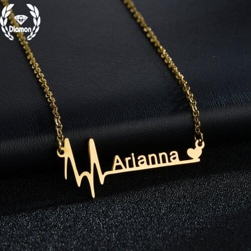 Personalized Customized Name Date Stainless Steel Heartbeat Letter Gold Choker Pendant Nameplate Birthday Gift For Women