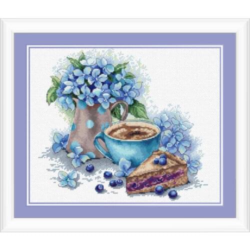 Restaurant hanging painting Fishxx cross stitch kit B1522 hydrangea blueberry cake precision printing hand embroidery