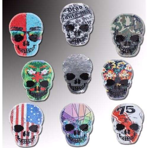 Pulaqi Sequin USA Cool Skull Sew On Patches For Clothes Army Skull No.75 Patch DIY For Kids Women Decoration Acessories F