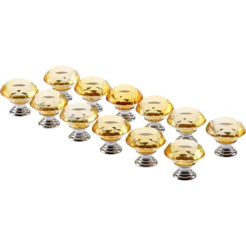 12Pcs Diamond Crystal Glass Knobs Cupboard Pulls Drawer Knobs Kitchen Cabinet Handles Modern Style Furniture Pulls