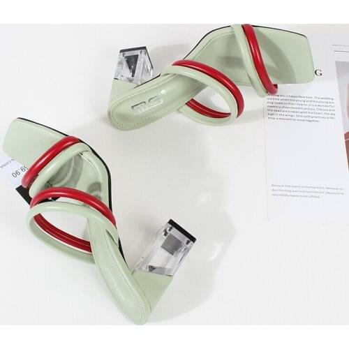 Womens Sandals Summer New Color-blocking PU Strap High-heeled Slippers European and American Fashion Simple Sandals 8.5CM