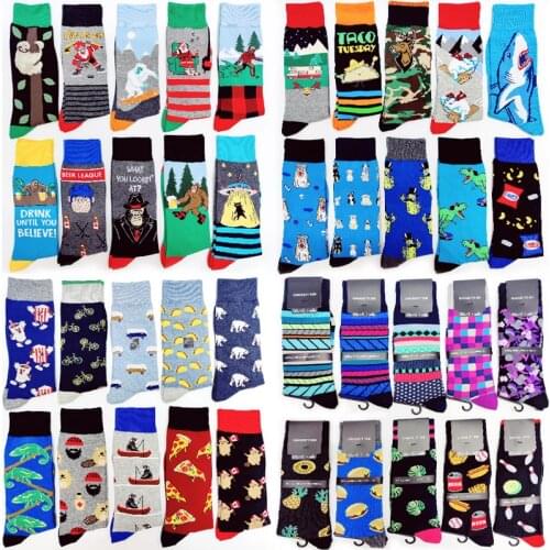 Happy Funny Men Socks Combed Cotton Novelty Dog Deer Shark Crazy Gorilla Burger Flamingo Cows fruits Sock Festival Gift Big size