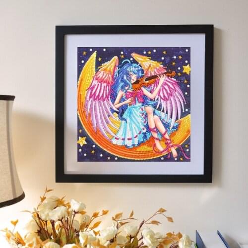 Violin Girl on Moon 5D DIY Special Shaped Diamond Painting Embroidery Needlework Rhinestone Crystal Cross Craft Stitch Kit