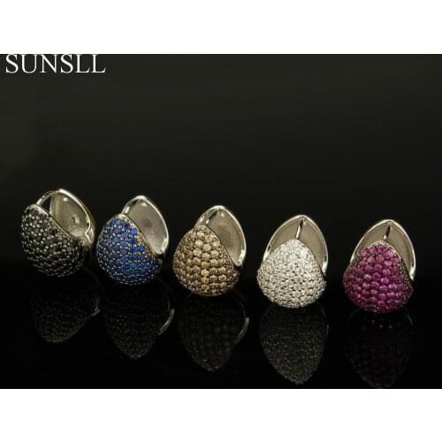 SUNSLL Silver Color Copper Water Droplets Multi-color Cubic Zirconia Hoop Earrings Womens Fashion Party Jewelry CZ Brincos