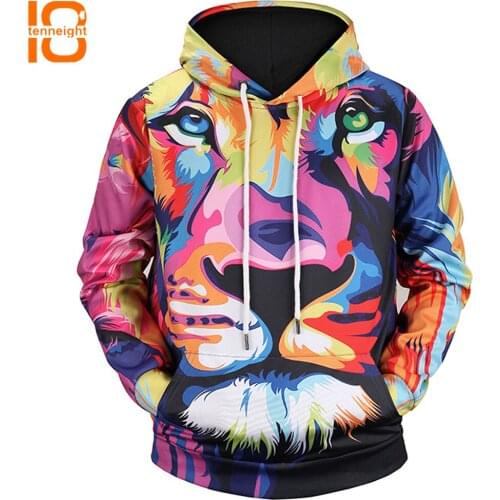 TENNEIGHT New color Lion Print 3D hooded sweatshirts Male/women sports coat outdoor sports sweatshirts Hooded coat mens shirt