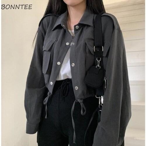 Cropped Jackets Women Chic BF Style Ins Retro Ins All-match Ladies Streeetwear Coats Fall Vintage Lace-up Design Teens Outwear