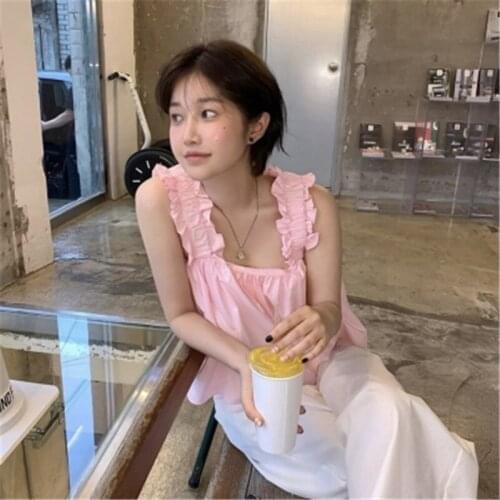 2020 New Arrivals Korean Chic Camis Retro Irregular Solid Tank Tops Sweet Gril Casual Tunic Summer
