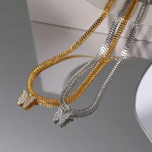 Women gold plated snake chain butterfly pendant choker necklace jewelry