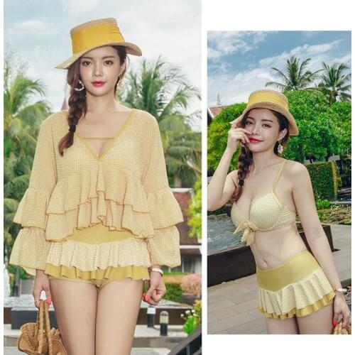 2021 New Bikini Set Push Up Swimsuit Top Ladies 3 Pieces Korean Bathing Suit Women Ruffle High Quality Swimwear With Skirt Beach