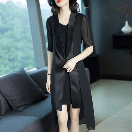 2020 summer Female new temperament cardigan loose mid-length black windbreaker thin sunscreen coat womens Leisure jacket j13