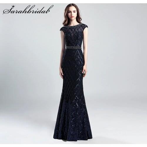 Elegant Party Gowns Trumpet Scoop Backless Sleeveless Evening Dresses Empire Floor Length Sequins Sashes Robe De Soiree LX539