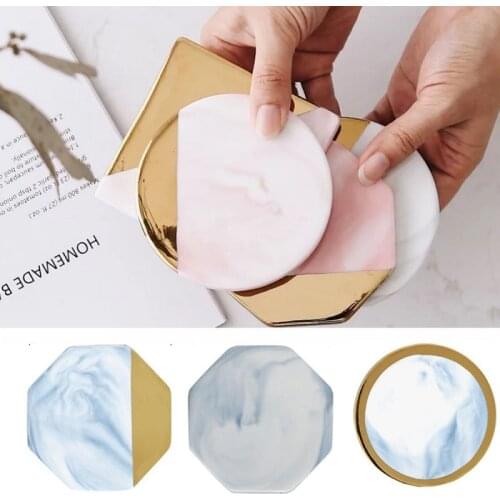 Gold Marble Coasters Ceramic Coaster Tea Cup Pad Round Table Mat Coaster Coffee Pink Grey Tea Cup Home Place Mats Placemat