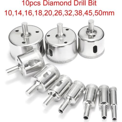 10pcs Diamond Hole Saw Set Tile Ceramic Glass Porcelain Marble 10mm-50mm Hole Saw Drill Bit