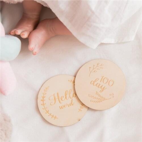Custom 16 Pcs Month Sticke Baby Milestone Memorial Monthly Newborn Kids Photography Engraved Wood Age Card Number Gifts