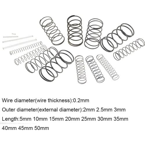 20PCS 0.2*2 2.5 3*5-50mm Spring Steel Small Compression Release Mechanical Return Spring Pressure Spring OD 2mm 2.5mm 3mm