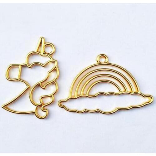 5pcs Metal Unicorn Rainbow Decor Hollow Frame Jewelry Fillings Pendant Kawaii Accessory DIY Handmade UV Resin Open Bezels Craft