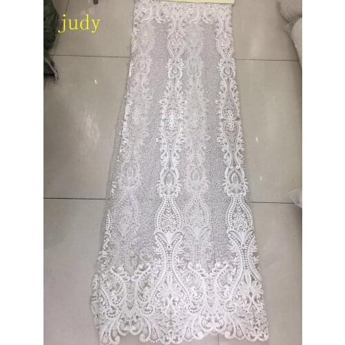 5yards White embroidery lace sequined beads fashionable European and American style fabric used for wedding dress design