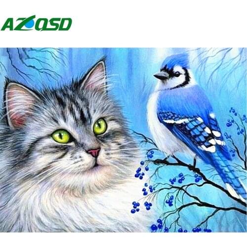 AZQSD Diamond Embroidery Cat Bird Mosaic Full Square Rhinestones Diamond Painting Animal Cross Stitch Handicraft Home Decoration