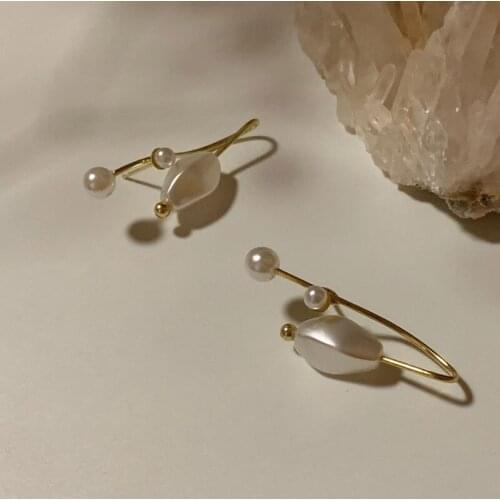 Besimpol 2021 New Fashion Style 925 Sterling Silver Stud Earrings Irregular Pearls Twisted Lines Earrings For Women Fine Jewelry