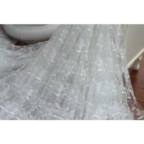 Free shipping width140cm Ivory Vintage Embroidered Lace Fabric , Wedding Gown Lace Fabric bridal gown