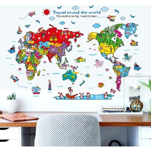 60*90cm Big World Map Wall Sticker For Living Room Bedroom Wall Decoration Snowflake Children Room Decor Big Wallpaper