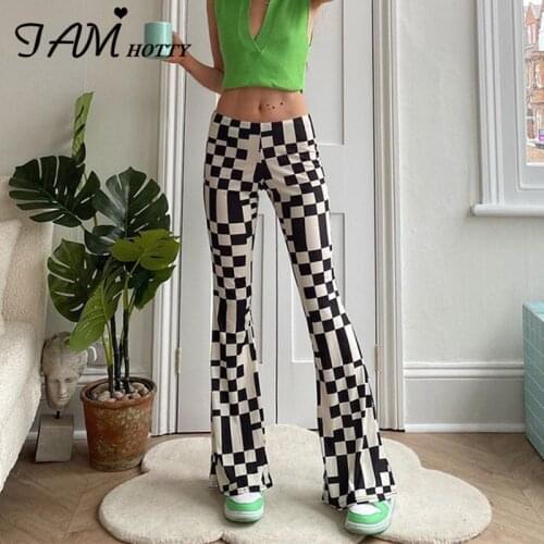 Black Plaid Printed y2K Flare Pants Capri Women Harajuku High Waist Trousers Harajuku Sweatpants Joggers Streetwear 90s Iamhotty