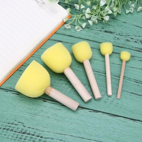 Kid Sponge Paint Brush Sets Original Wooden Handle Painting Graffiti Early Toy DIY Art Supplies Gifts 5Pcs/set DIY Art Painting