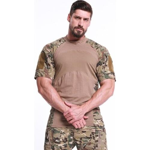 Mens Army Training Tactical Military Combat Shirt Quick-drying Breathable Camo Short Sleeve T Shirt Outdoor Sports Hiking Tops