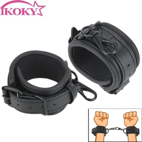 IKOKY Bondage Restraints Accessories SM Products Sex Toys For Couples 1 Pair Adjustable PU Leather Handcuffs Adult Games