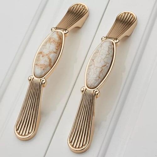 128mm Antique brass kitchen cabinet handle Marble vein ceramic cupboard Pull 5" Bronze drawer dresser knob Furniture door handle