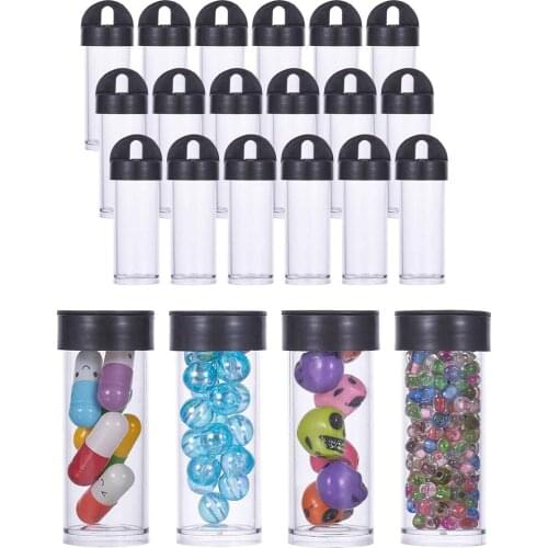 240Pcs Column Clear Plastic Bead Containers with Black Lid Small Bottle Jar Jewelry Display for Beads Liquid Storage 2.4x5.6cm