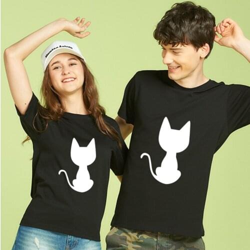 Summer New Style Ladies Short-Sleeved Couple T-Shirt Pure Cotton Carton Little Cat Printing Casual Tee