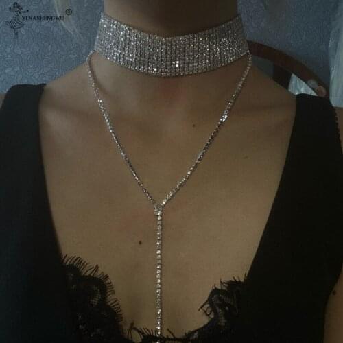 2020 Hot Selling 6 Rows Rhinestone Choker Crystal Luxury Clavicle Chain Chocker Chunky Ynecklace Women Jewelry Accessories
