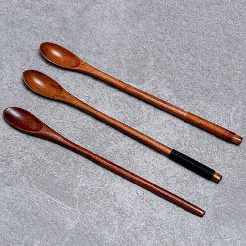 Long Thin Handle Natural Wooden Spoon Teaspoon Coffee Spoon Winding Line Design Mixing Stirring Spoon Kitchen Supplies Tableware