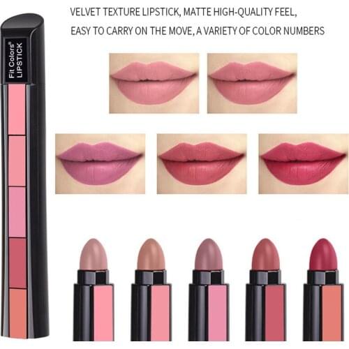 5-color Matte Combination Lipstick Waterproof 5-section Matte Velvet Long Lasting Non-stick Lip Gloss Lipsticks Makeup Cosmetics