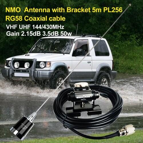 SOCOTRAN NMO-N1 144/430MHz Dual Band VHF/UHF 3.5dB NMO Mobile Anenna with Bracket 5m Coaxial cable PL259 RG58 for Mobile Radio