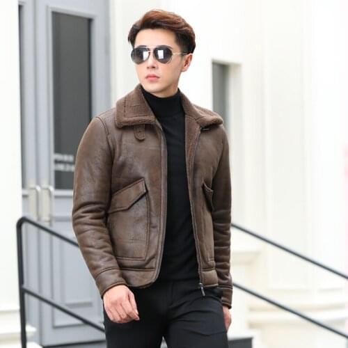 Faux Fur Motorcycle Jacket Plus Velvet Thickening Mens Double-sided Composite Imitation Deerskin Velvet Leather Jacket Men