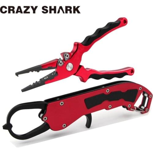 CrazyShark Aluminum Alloy Fishing Pliers Lip Grip Set Fishing Tackle Hook Remover Cutter Line Split Ring Gripper Fishing Tools