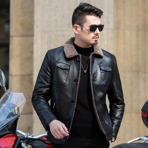 Genuine high Mens quality Winter Leather Jacket Brand Clothing Sheepskin Coat Rabbit Fur Parka with Mink Collar
