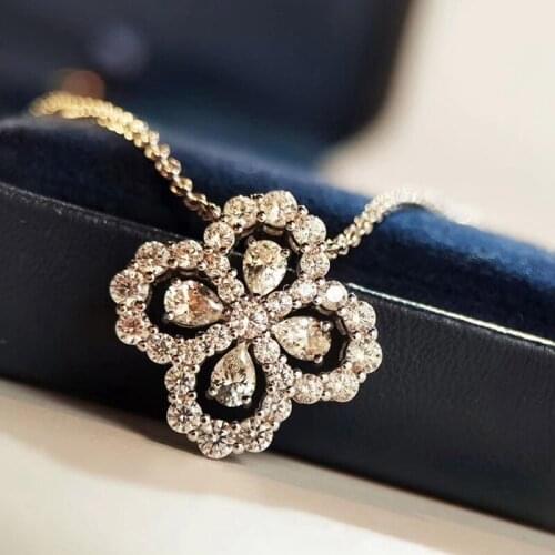 New Hollow Flower-shaped Diamond Ring Water Drop Round Four Leaf Clover Design Trendy Clavicle Chain Women Jewelry Gift