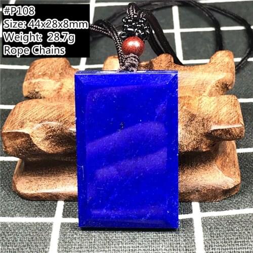 Natural Royal Blue Lapis Lazuli Necklace Pendant Jewelry For Women Men Wealth Luck Rectangle Stone Beads Adjustable Rope AAAAA