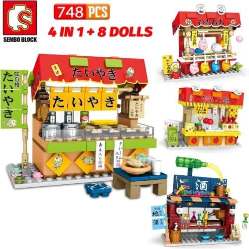 City Educational Toys Japanese Street View Barbecue Sushi Shaved Ice Ramen Shop Mood Creative Building Blocks Brick Toys For Kid