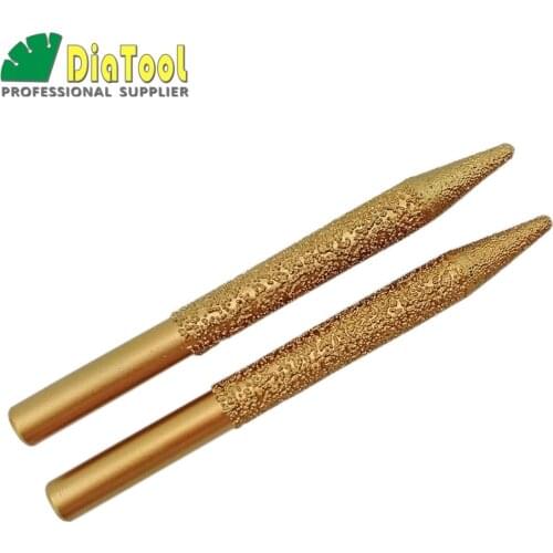 SHDIATOOL 2pcs CNC Taper Ball-end Cutter 12-4/100mm Rotary Burrs For Granite Marble Vaccum Brazed Diamond Engraving Bits