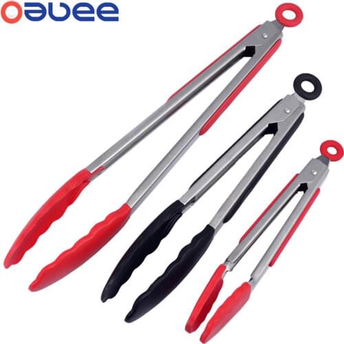 Silicone BBQ Grilling Tong Kitchen Cooking Salad Bread Serving Tong Non-Stick Barbecue Clip Clamp Stainless Steel Tools Gadgets