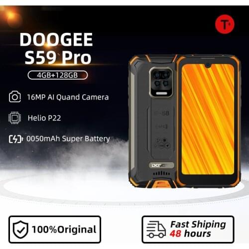 DOOGEE S59 Pro Smartphone 10050mAh Super Battery IP68/IP69K 4+128GB NFC Rugged Smart phone 2W Loud Volume Speaker Cellphones