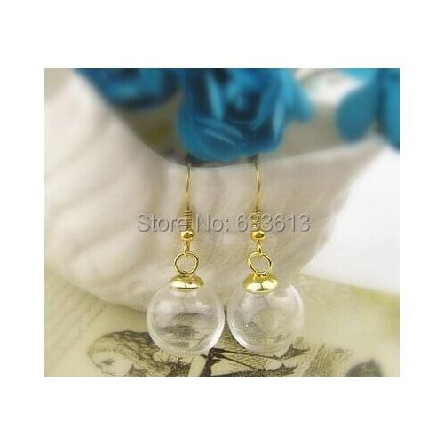 Super sale cute 50set 16*4mm(opening) glass globe bubble & 8mm gold cap & Earring hooks set DIY Glass vial earings pendant